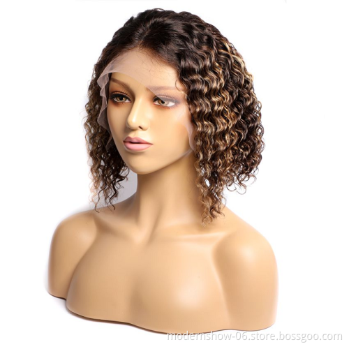 100% Virgin Brazilian Ombre Human Hair Wigs Modern Show Wholesale Mixed Color T4/27 Short Lace Frontal Bob Wigs For Women